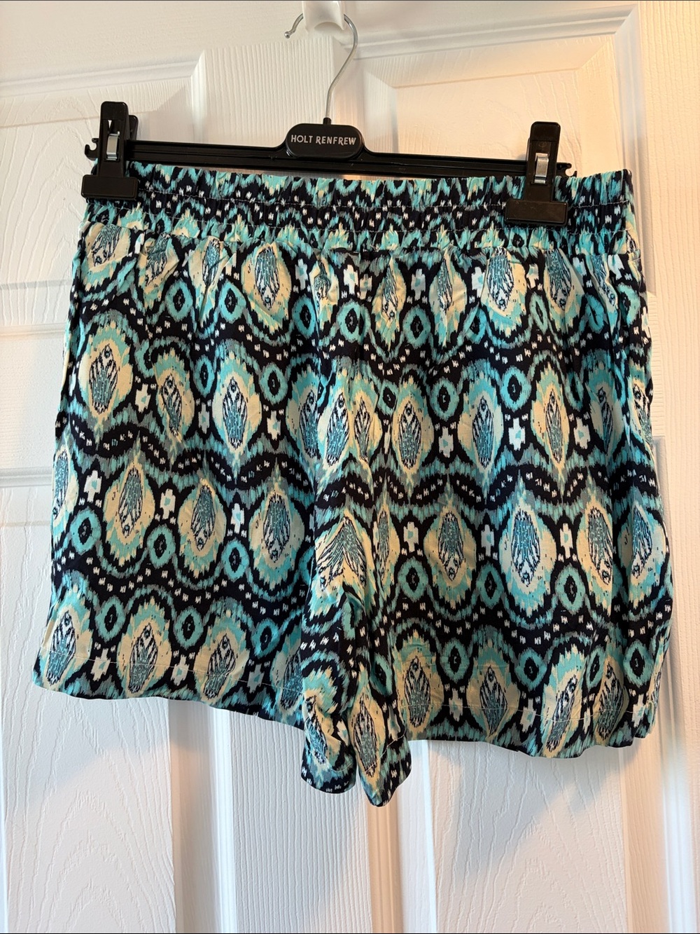 Wildfox Teal Black Cream Patterned Pull-On Athletic Shorts
